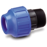KOPPLING RAK 25XR25 UG SB PP BÅREBO rörkoppling med blått lock och svart gängad ände.