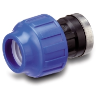 Anslutningskoppling för plast- och metallrör med blått lock och svart bas.