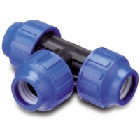 En KOPPLING 25 T-RÖR SB BÅREBO blå och svart rörkoppling.