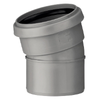 RÖRBÖJ HT M 1 MUFF 15GR 75 grå vinkelbeslag i plast, lätt vinklade, på vit bakgrund.