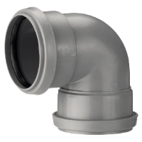 90-gradig rörböj av grå plast med släta anslutningar i båda ändar.