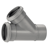 Y-formad rörkoppling i grå plast med tre öppningar.