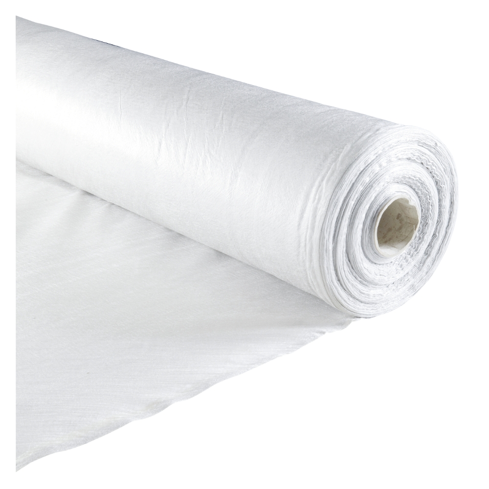 En stor rulle Fiberduk N1 2 m (19,50 kr/m) rullas delvis ut på en plan yta.