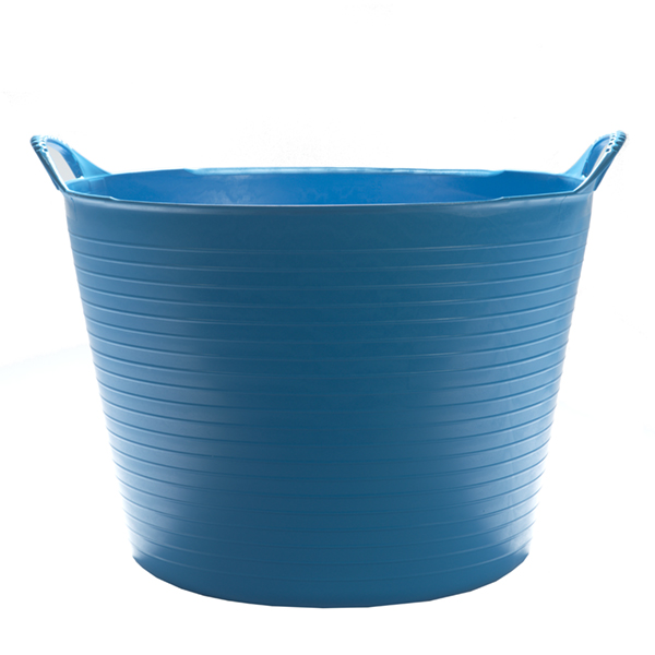 Flexikorg LARGE 38L BLÅ plastbalja med handtag, framifrån mot vit bakgrund.