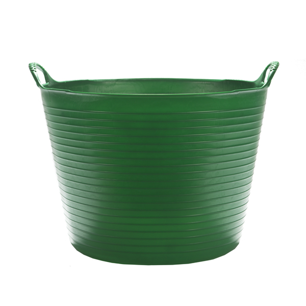 Flexikorg LARGE 38L GRÖN flexibelt plastkar med två handtag, sett framifrån.