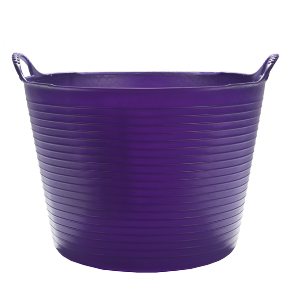 Flexikorg LARGE 38L LILA, lila plastbalja med handtag, mot vit bakgrund.