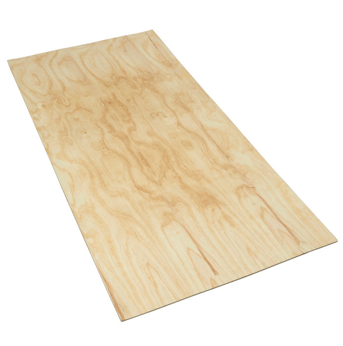 En k-plywoodskiva 2500x1200x12 mot en vit bakgrund.