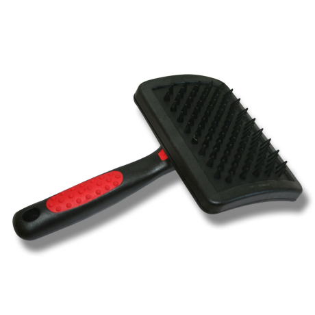 KARDA GUMMIPIGGAR husdjursborste med rött grepp och svarta borst mot en vit bakgrund.