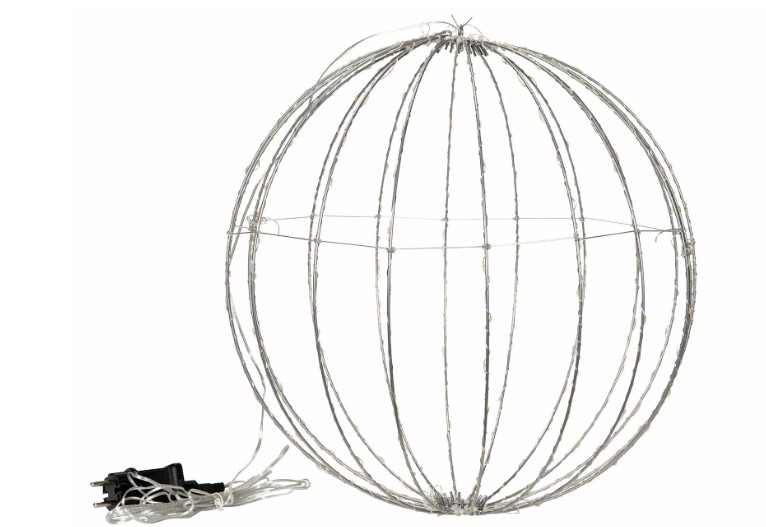 Ledboll Varmvit/Timer EL Utomhusbruk: sfärisk trådram med ljusslingor och stickpropp.