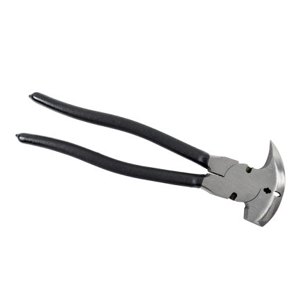 Farmartång spikdragningstång med svarta handtag och en böjd, kloformad metallback.