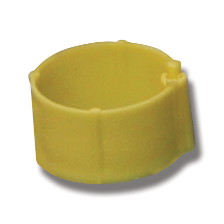 Gult plastlock med räfflor, mot vit bakgrund.