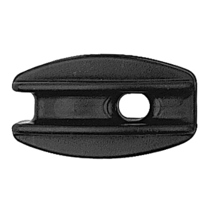 Hörnisolator + Svart - 4st: svart plastisolator med centralt hål och slits, uppifrån.