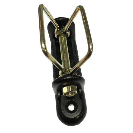 A Hörnisolator+ med låsbygel för elband, svart/guld metall, 4 st/fp.