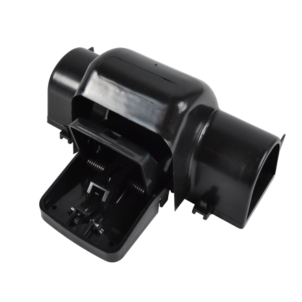 RÅTTFÄLLA WILLAB TÄCKT: Svart plast, rörmusfälla med fjäderbelastad mekanism, öppet lock.