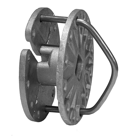 TRÅDSPÄNNARE PRO+ STABIL: rund metallklämma med solstrålemönster, U-format handtag.