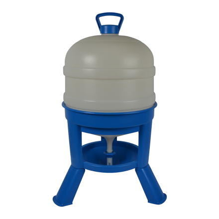 VATTENAUTOMAT 30 l blå och vit plastdispenser med stativ och lock.