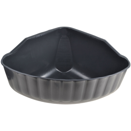 Foderkrubba Hörnmodell: svart hörnkullåda i plast med räfflade sidor och hög rygg.