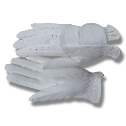 RIDHANDSKE I ELASTISKT KONSTLÄDER vita golfhandskar med perforeringar mot vit bakgrund.