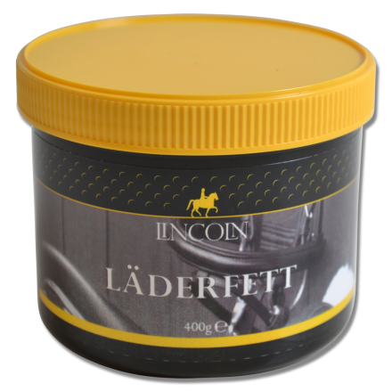 Svart/gul tub med LÄDERFETT LINCOLN läderfett, 400 g.