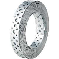 MONTAGEBAND 25X1,5 10M: rullar av perforerade metallband med runda hål.