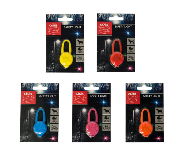 Fem-pack Active Canis silicon LED light mini i färgerna gul, röd, blå, rosa och orange.