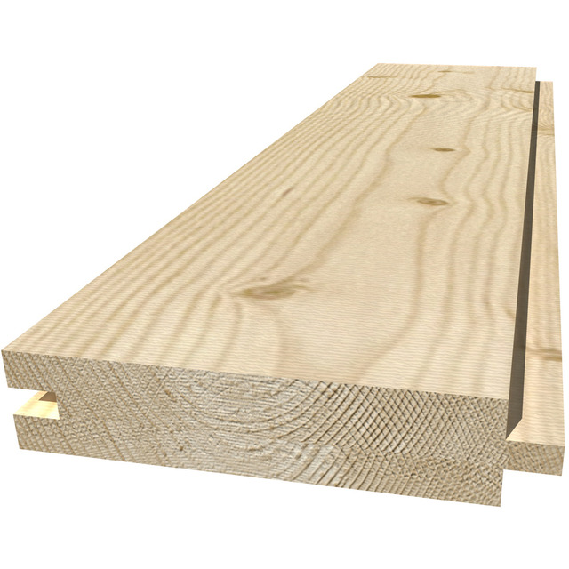 Två staplade Råspont 23*120 plankor med synlig ådring och spontade kanter.