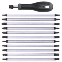 BITSMEJSELSET M LÅNGA BITS HSS 12D med handtag och 13 bits placerade under det.