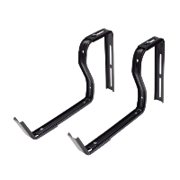 Två KONSOL SVART F BALKONGLÅD NYBY väggfästen i svart metall med vinklade armar.