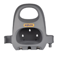 SLANGHÅLLARE 2362: Grå väggmonterad slanghållare med förvaring och handtag.