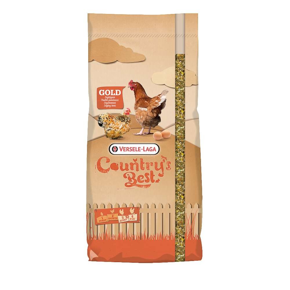 Gold 4 mix 20 kg kycklingfoderpåse med höna, ägg och foderillustration.