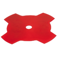 Rött, platt GRÄSKLINGA 4T 230MM-blad med fyra spetsar och ett centrumhål.