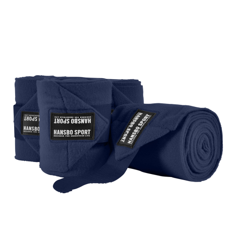 Fyra marinblå FLEECELINDOR-bandage, 4 m x 12 cm, i en 4-pack med synliga etiketter.