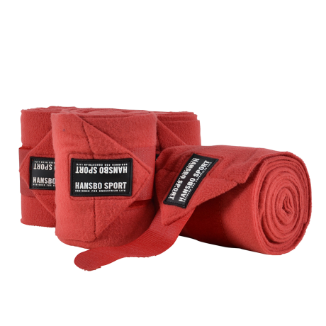 Fyra rullade röda FLEECELINDOR 4 m x 12 cm handlindor.