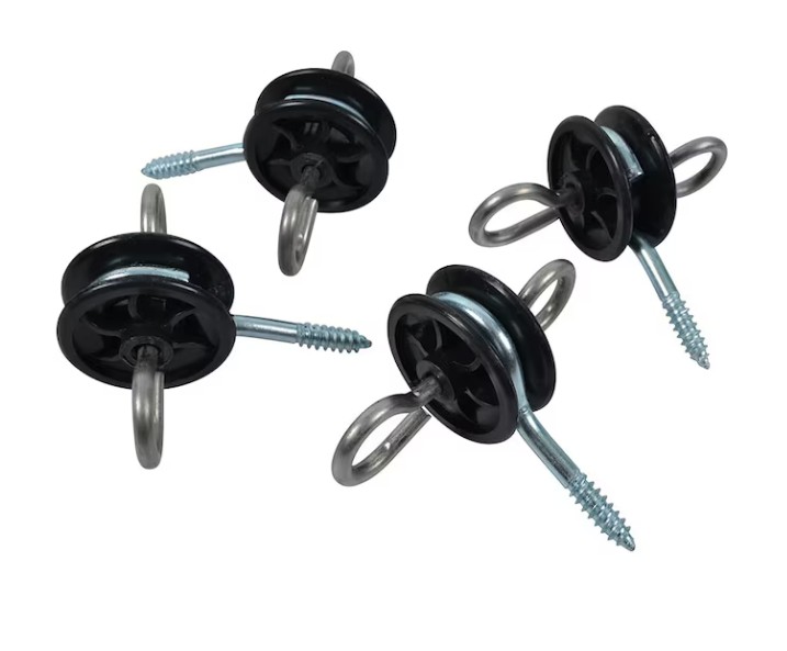 Grindankare Pro+ lös ögla, 4-pack, svarta elstängselisolatorer med skruv och ring.