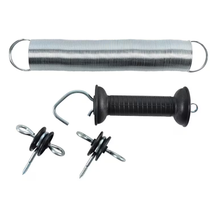 Fjädergrind Pro+ komplett med metallfjäder, svart handtag och 2 skruvbara grindankare.