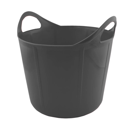 Stor svart VATTENTRÅG FODERKRUBBA FLEXI balja, 17L, plast, med två sidohandtag.