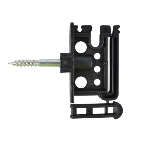 BANDISOLATOR 25 ST/FP väggfäste i svart plast och metall med skruv för sidovy.