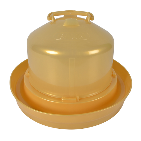 VATTENAUTOMAT 5 L GULD gul vattenbehållare i plast med rund botten och kupolformad topp.