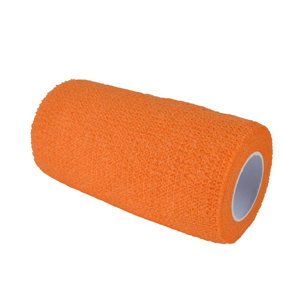 En flexlinda orange 4,5 x 10 cm självhäftande bandageplåster mot en vit bakgrund.