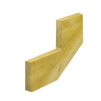 VANGSTYCKE: L-formad träkloss med diagonal kant mot vit bakgrund.