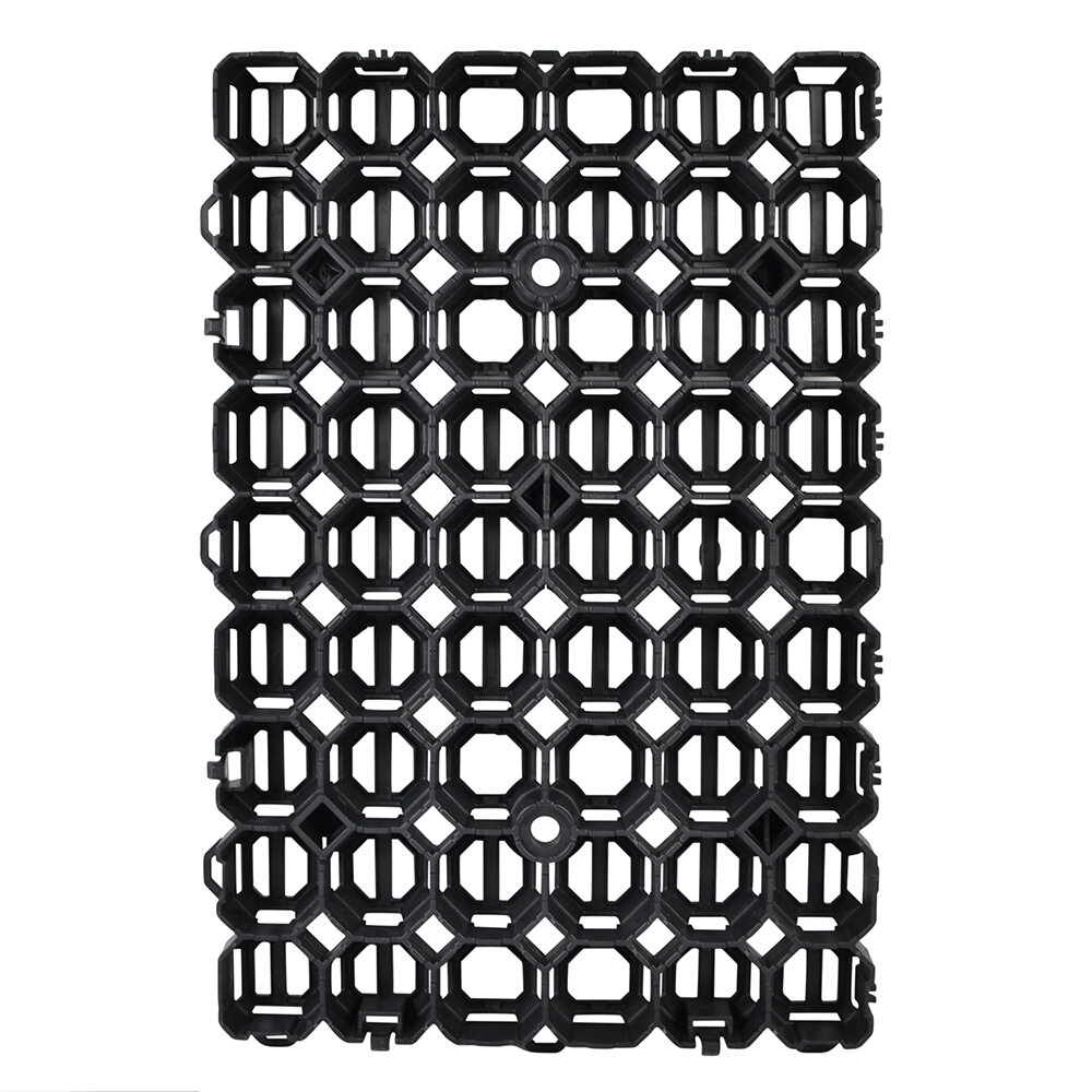 Markarmering klicklås 60x40 cm, svart plastgaller med hex/quare-öppningar, uppifrån.