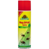 En burk FLUG EFFEKT SPRAY 500 ML med flugor avbildade på etiketten.
