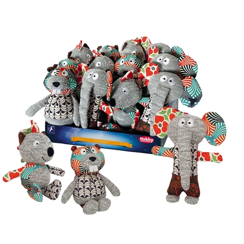 Nobby Plüschtiere Patchwork: uppstoppad koala och elefant med färgglatt mönstrade öron och lemmar.