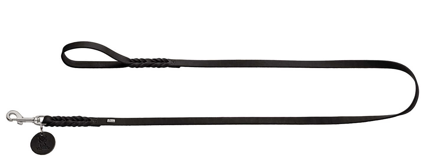 HUNTER Solid Education koppel svart - 11/200, svart läderkoppel med flätade detaljer, visas.