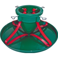 JULGRANSFOT PLAST 85 M BRICKA grön och röd trädställning med metallbultar för stamförankring.