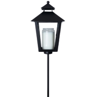 GRAVLYKTA SVART svart utomhuslykta med vitt ljus på en hög, tunn stolpe.