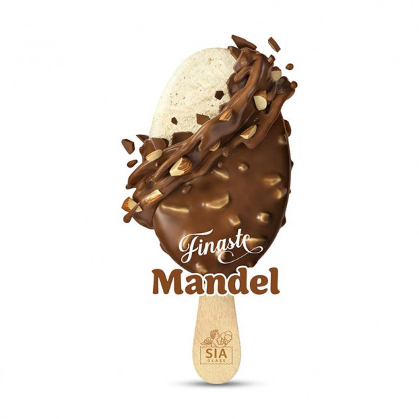 Mandelglass med chokladöverdrag och hackade mandlar.