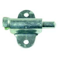 BS LÅS M SPÄRRSKYDD UTAN BLECK pinnlås av metall, två skruvhål för montering.