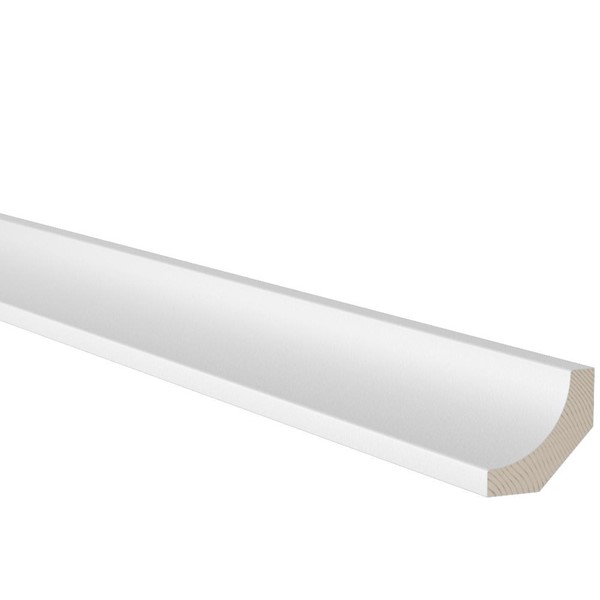 En vit, kvartsrund list av trä mot en slät bakgrund.