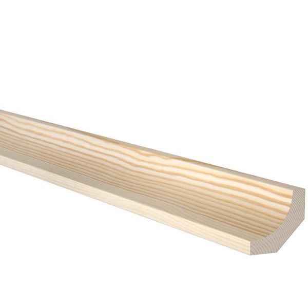 En längd kvartsrund list av trä med naturlig finish.